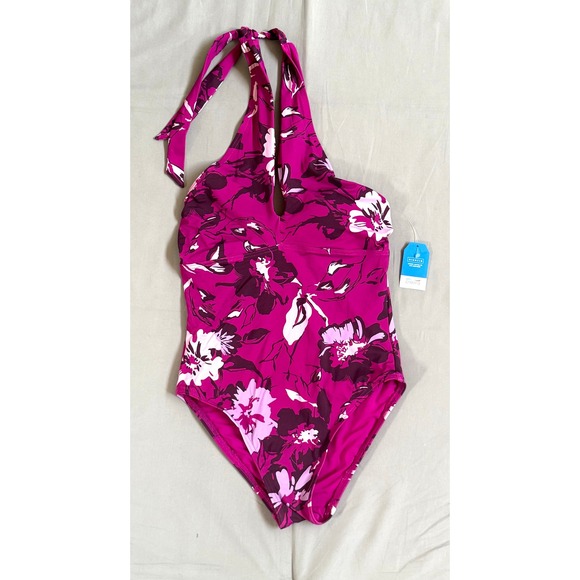 Lands' End Other - Lands End Womens Halter One Piece Swimsuit Magenta Pink Floral Keyhole 6 NEW